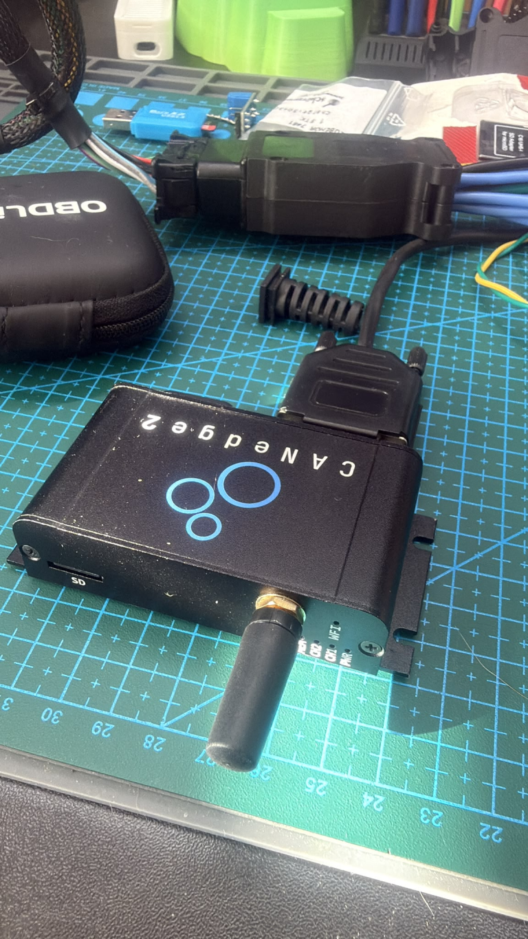 CANedge2 vehicle data logger on the Revelectronics workbench